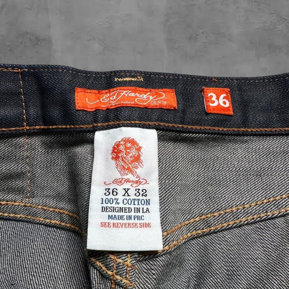 Y2K Vintage 2000s Embellished Grunge Ed Hardy Raw Denim Jeans Size 36x32 - Picture 5 of 7